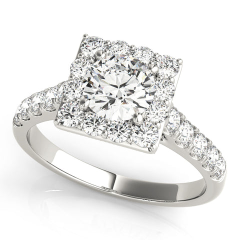 white gold square halo engagement ring