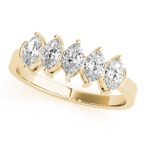 yellow gold 5 stone marquise diamond wedding band 