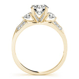 yellow gold three stone diamond accented engagement ring