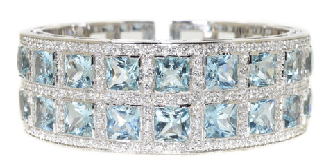 white gold aquamarine and diamond cuff bracelet