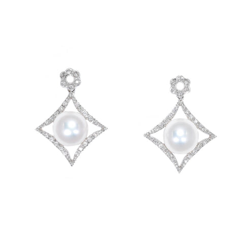 white gold diamond and pearl earrings
