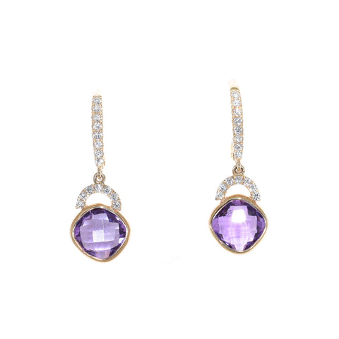 yellow gold earrings with amethyst and diamonds