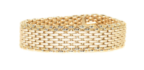 yellow gold multi row satin finish link bracelet with polished link edges 