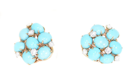 yellow gold turquoise and diamond earrings
