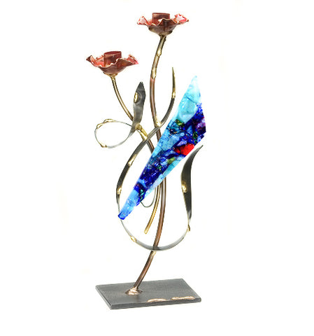 gary rosenthal large flowering candleholder with fused glass