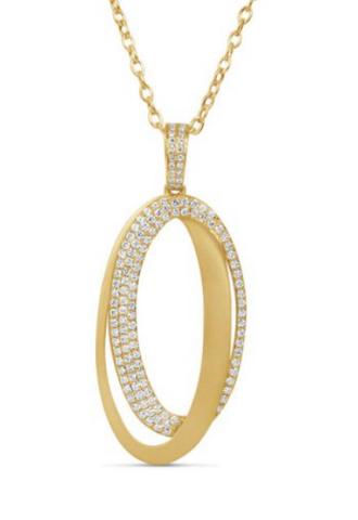 yellow gold brushed oval diamond pendant