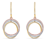 tri color diamond circle drop earrings