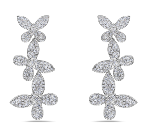 white gold diamond butterfly dangle earrings