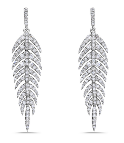 white gold diamond leaf dangle earrings