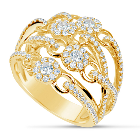 yellow gold diamond floral ring