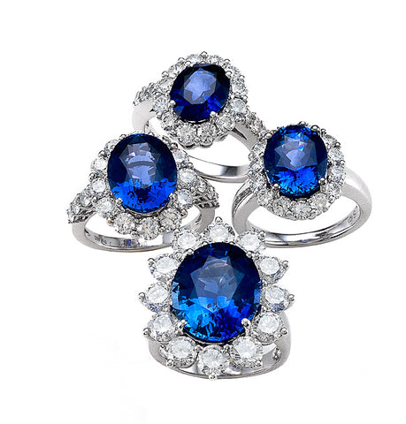 sapphire and diamond halo rings