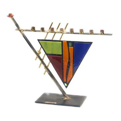 triangular colorful Art Deco menorah