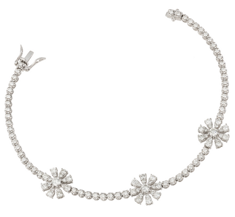 18kt White Gold Diamond Flower Tennis Bracelet (2.45 ctw)