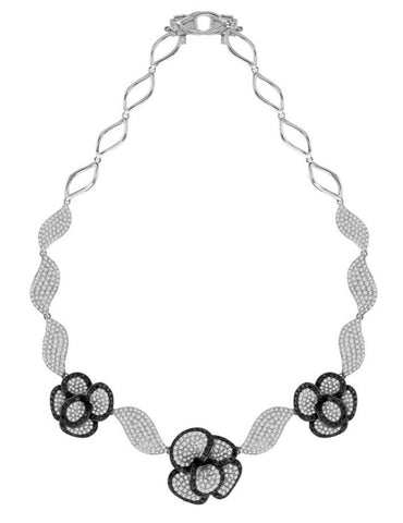 white gold black and white diamond flower necklace