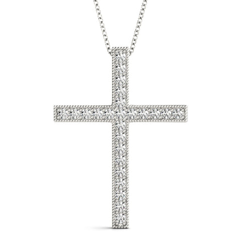 white gold beaded diamond cross pendant