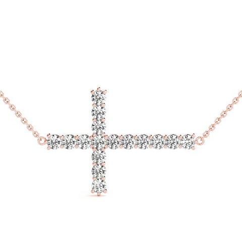 rose gold diamond side cross pendant