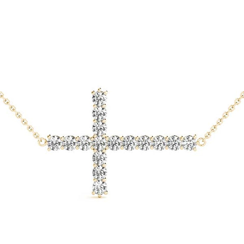yellow gold diamond side cross pendant