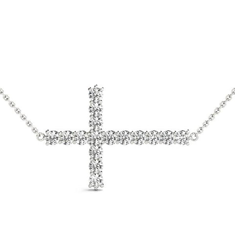 white gold diamond side cross pendant
