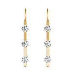 yellow gold three stone diamond drop earrings 