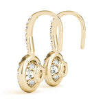 yellow gold halo drop diamond earrings