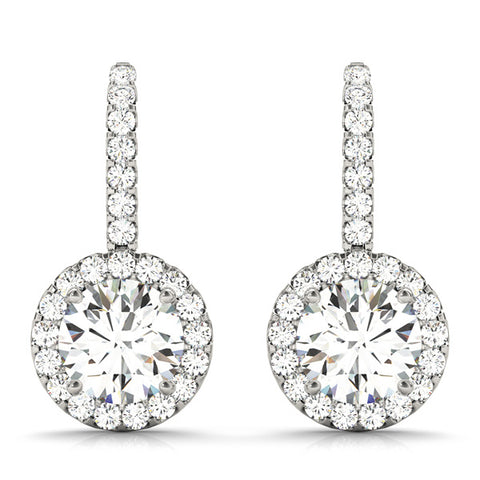 white gold halo drop diamond earrings