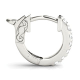white gold single row diamond huggie earrings