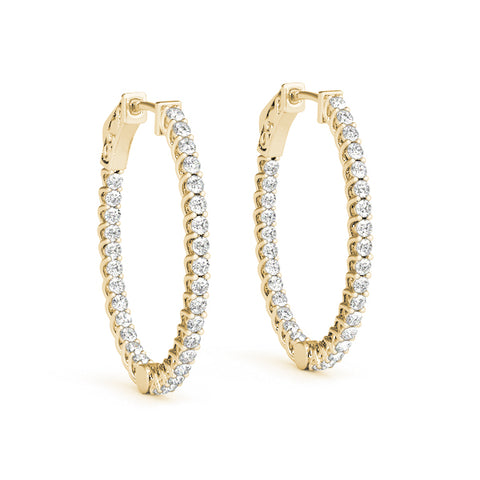 yellow gold inside out oval diamond hoop earrings