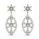 white gold floral drop diamond earrings