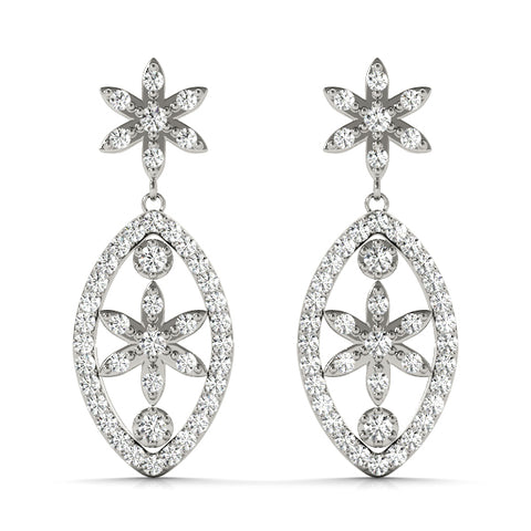 white gold floral drop diamond earrings
