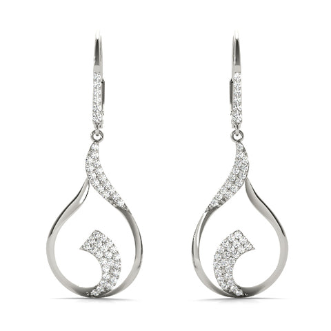 white gold swirled diamond drop earrings
