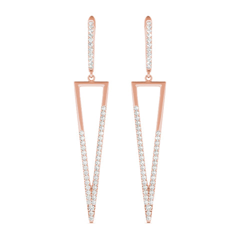 rose gold triangle drop diamond earrings