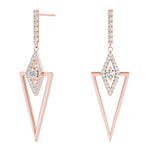 rose gold triangular diamond drop earrings