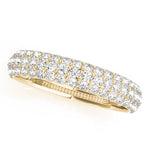 yellow gold triple row pave diamond wedding band