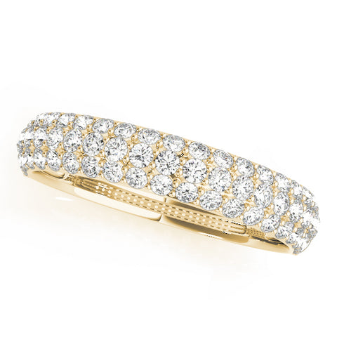 yellow gold triple row pave diamond wedding band