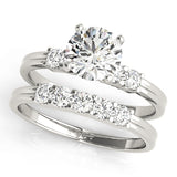 white gold 5-stone diamond wedding band with white gold diamond engagement ring
