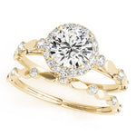 yellow gold diamond wedding band and yellow gold halo engagement ring