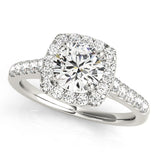 white gold round engagement ring with diamond halo and diamond accents