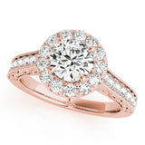 18kt Rose Gold Engraved Halo Engagement Ring Setting
