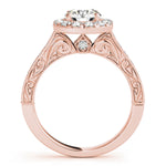 rose gold engraved halo diamond engagement ring