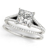 platinum princess cut multi row engagement ring and single row diamond wedding band