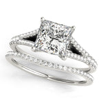platinum single row curved diamond wedding band and platinum multi row diamond engagement ring