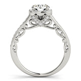 white gold vintage inspired diamond halo engagement ring