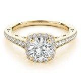 yellow gold vintage inspired diamond halo engagement ring