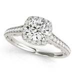 white gold vintage inspired diamond halo engagement ring