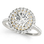 white gold and yellow gold double round halo engagement ring 