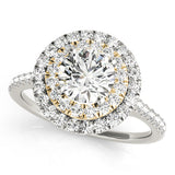 white gold and yellow gold double round halo engagement ring 