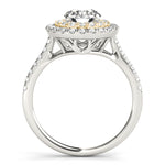 white gold and yellow gold double round halo engagement ring 
