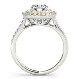 white gold and yellow gold double round halo engagement ring 