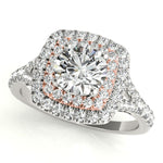 white gold and rose gold double square halo engagement ring