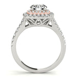 white gold and rose gold double square halo engagement ring